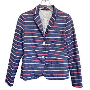 Gap The Academy Blazer Blue Pink White Striped Button up Suit Jacket SZ 4‎